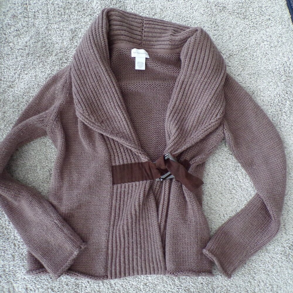 Soft Surroundings brown knit wool cardigan sweater L Academia Preppy Chic - Picture 2 of 10
